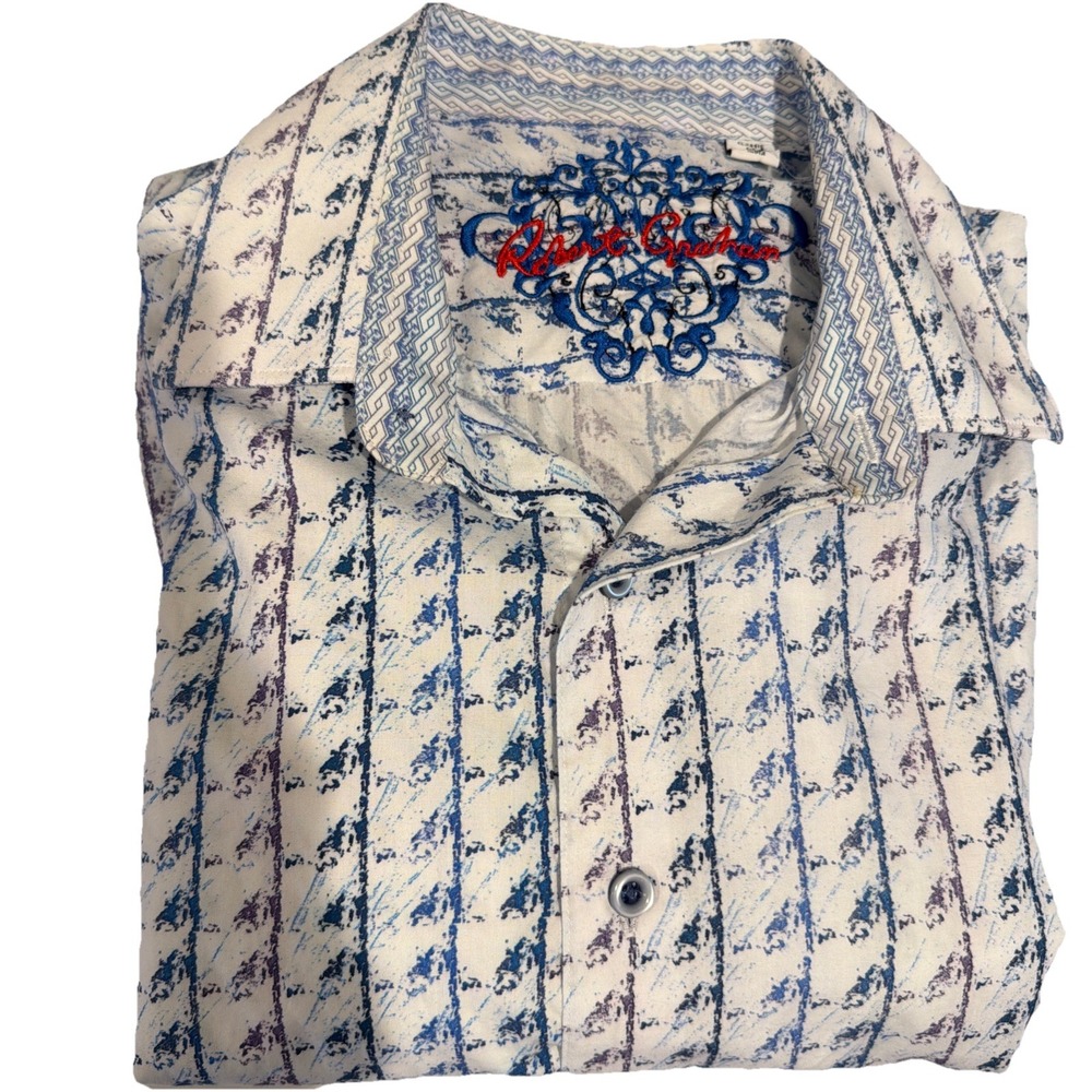 Robert Graham Paint Splash Stripe Purple And Blue L/S Button Down‎ Shirt Mens S